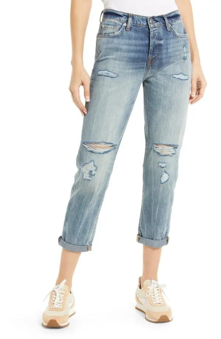 7 For All Mankind Josefina Boyfriend Jeans Distressed Slim Fit High Rise Blue 29